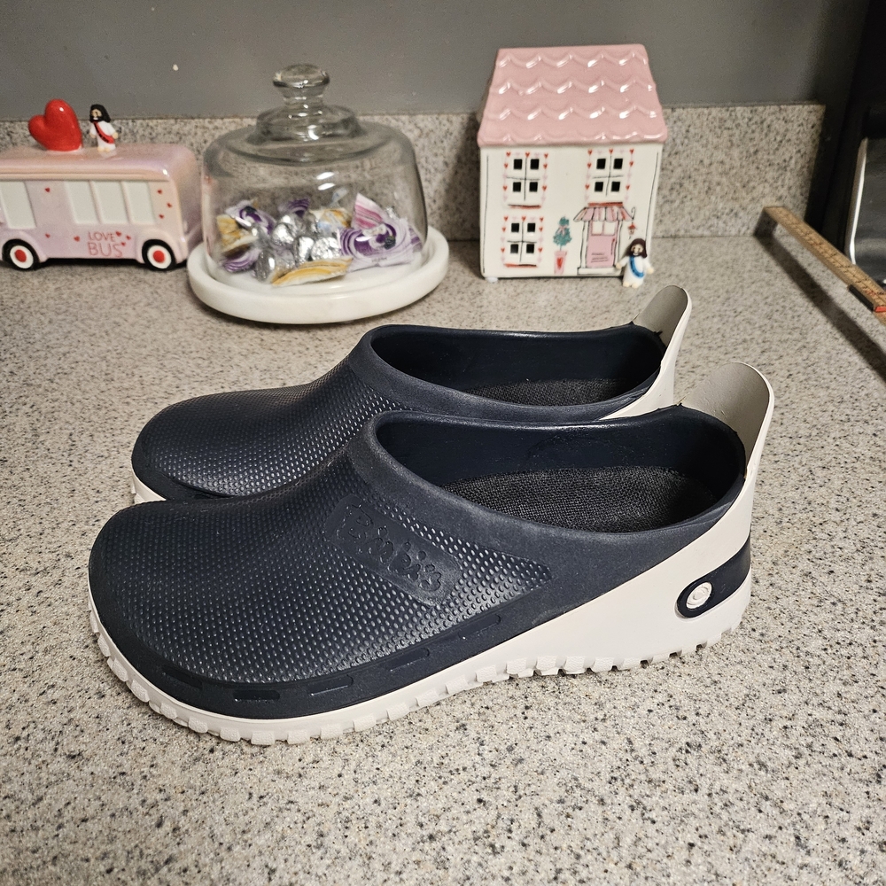 Birki's Navy and White Slip-On Comfort ClogsHello Poshmark